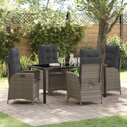 Tuin eettafelset met kussen 5 pcs Grijs poly rattan