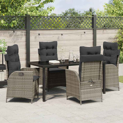 Tuin eettafelset met kussen 5 pcs Grijs poly rattan