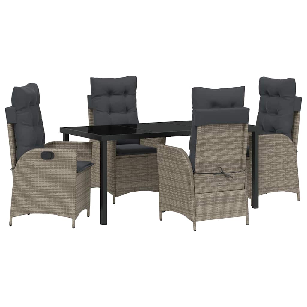 Tuin eettafelset met kussen 5 pcs Grijs poly rattan