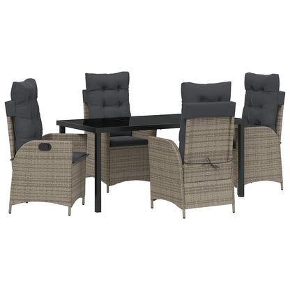 Tuin eettafelset met kussen 5 pcs Grijs poly rattan