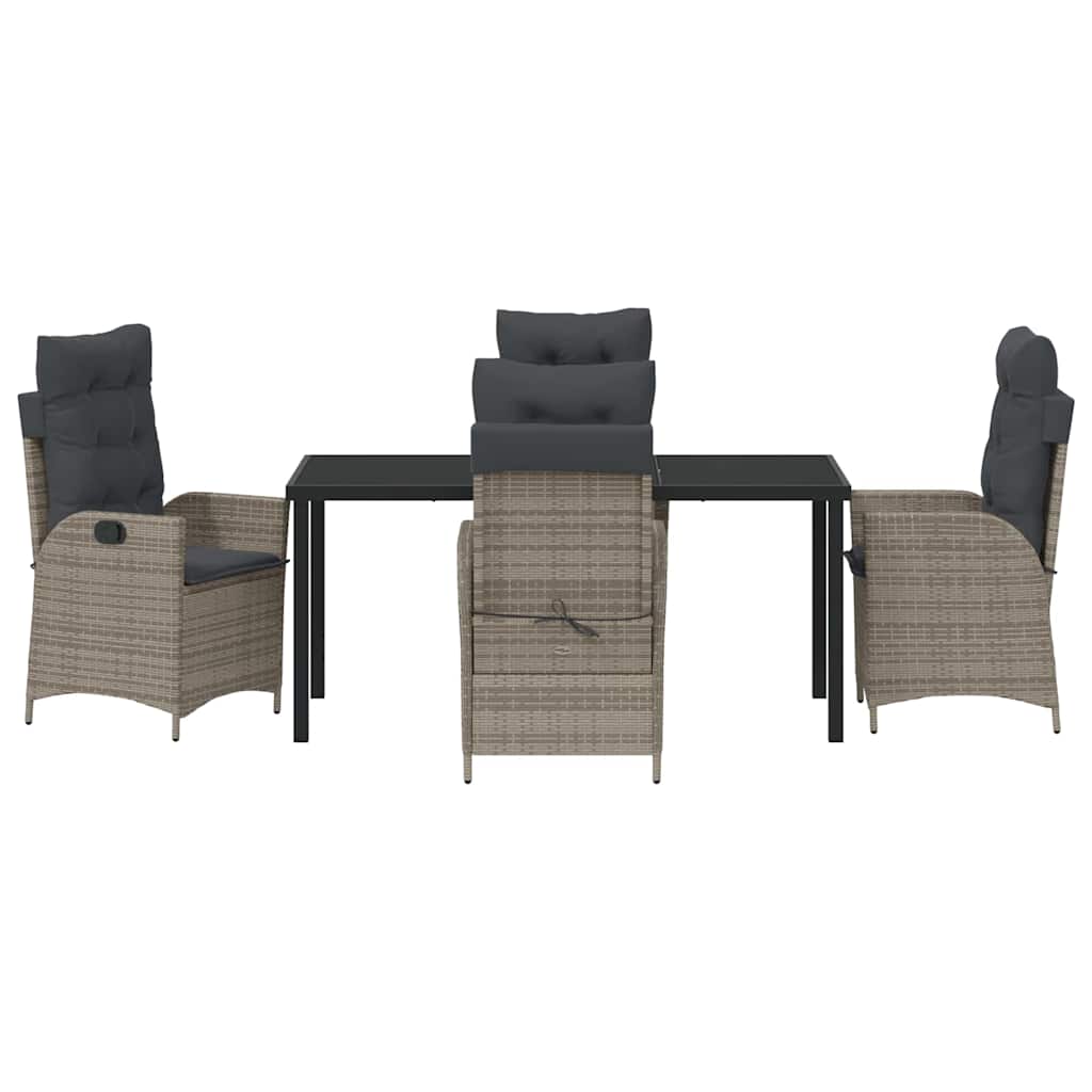 Tuin eettafelset met kussen 5 pcs Grijs poly rattan