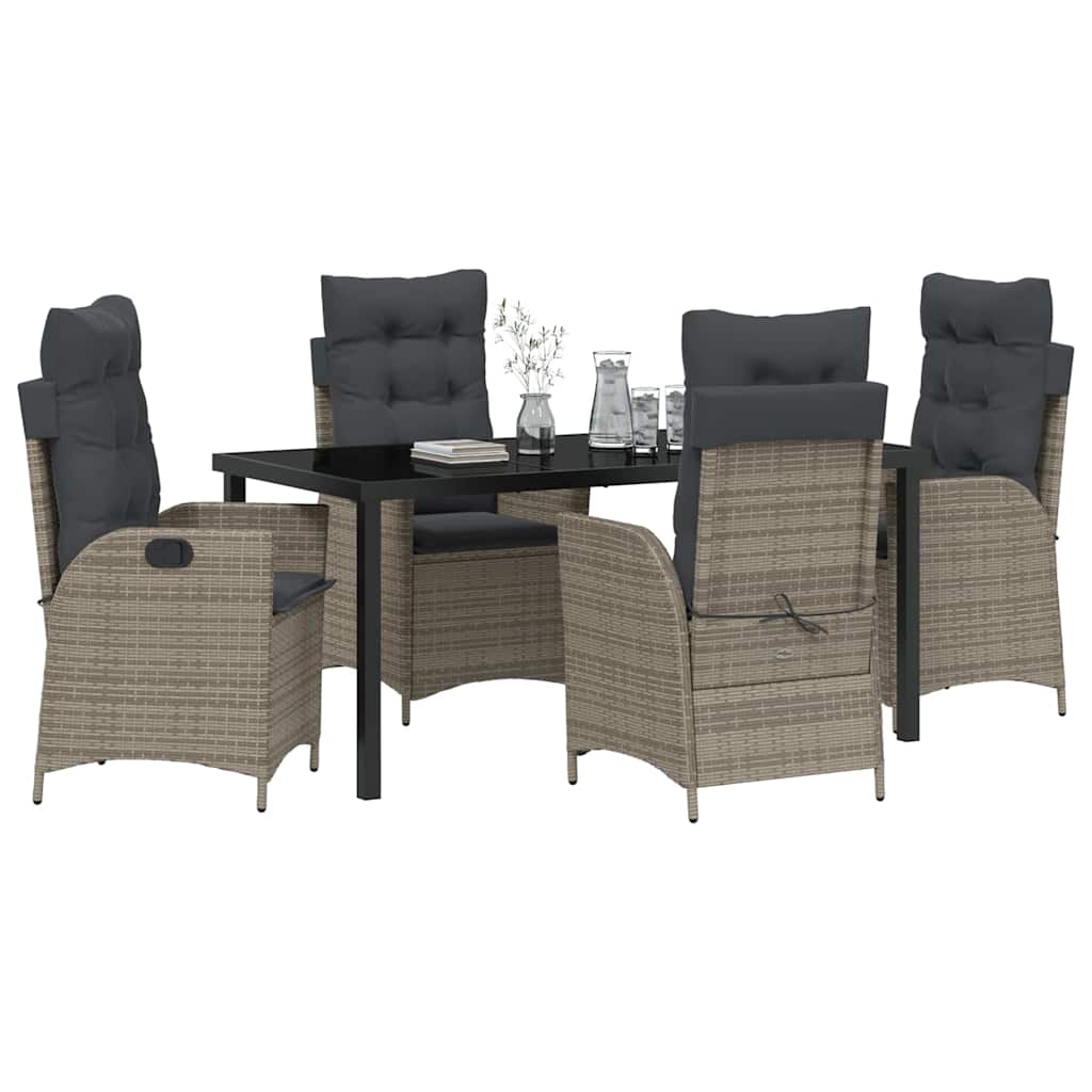 Tuin eettafelset met kussen 5 pcs Grijs poly rattan