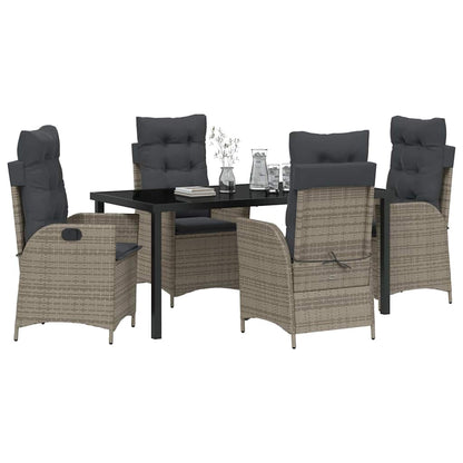 Tuin eettafelset met kussen 5 pcs Grijs poly rattan