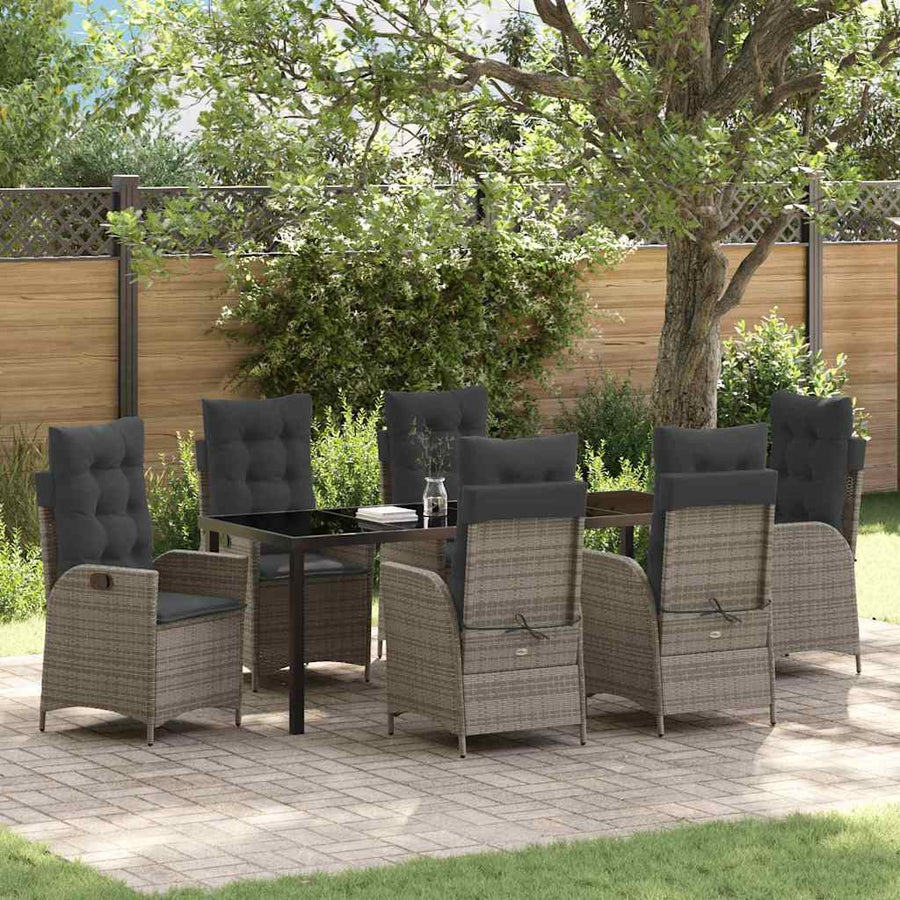 Tuin Eettafelset Met Kussen 7 Pcs Grijs Poly Rattan