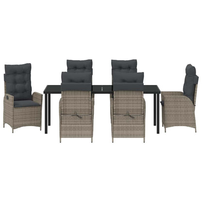 Tuin Eettafelset Met Kussen 7 Pcs Grijs Poly Rattan