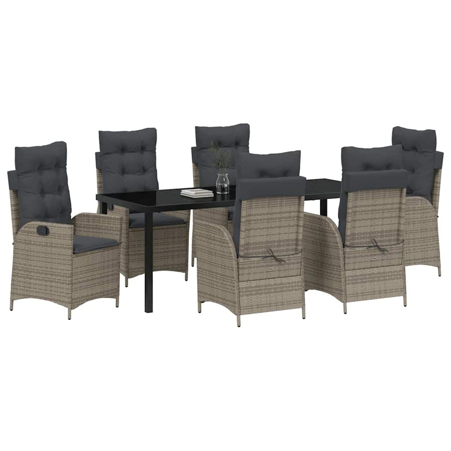 Tuin Eettafelset Met Kussen 7 Pcs Grijs Poly Rattan