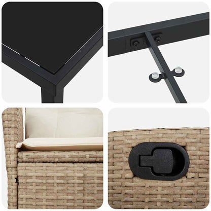 Tuin eettafelset met kussen 3 pcs Beige poly rattan