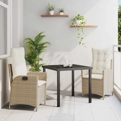 Tuin eettafelset met kussen 3 pcs Beige poly rattan