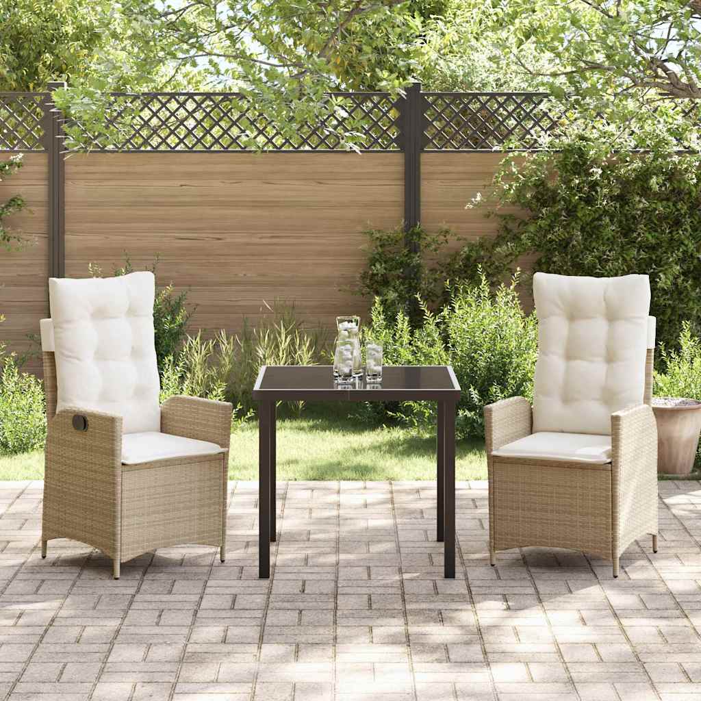 Tuin eettafelset met kussen 3 pcs Beige poly rattan