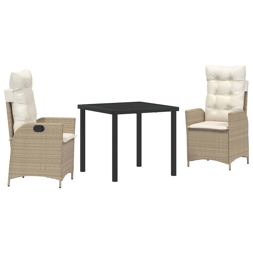 Tuin eettafelset met kussen 3 pcs Beige poly rattan