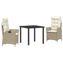 Tuin eettafelset met kussen 3 pcs Beige poly rattan