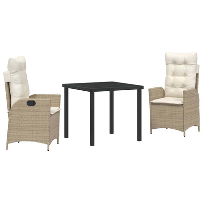 Tuin eettafelset met kussen 3 pcs Beige poly rattan
