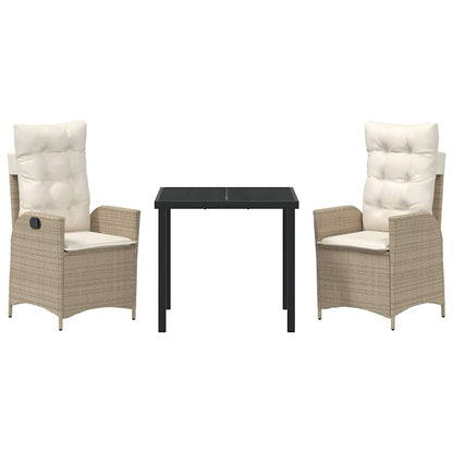 Tuin eettafelset met kussen 3 pcs Beige poly rattan