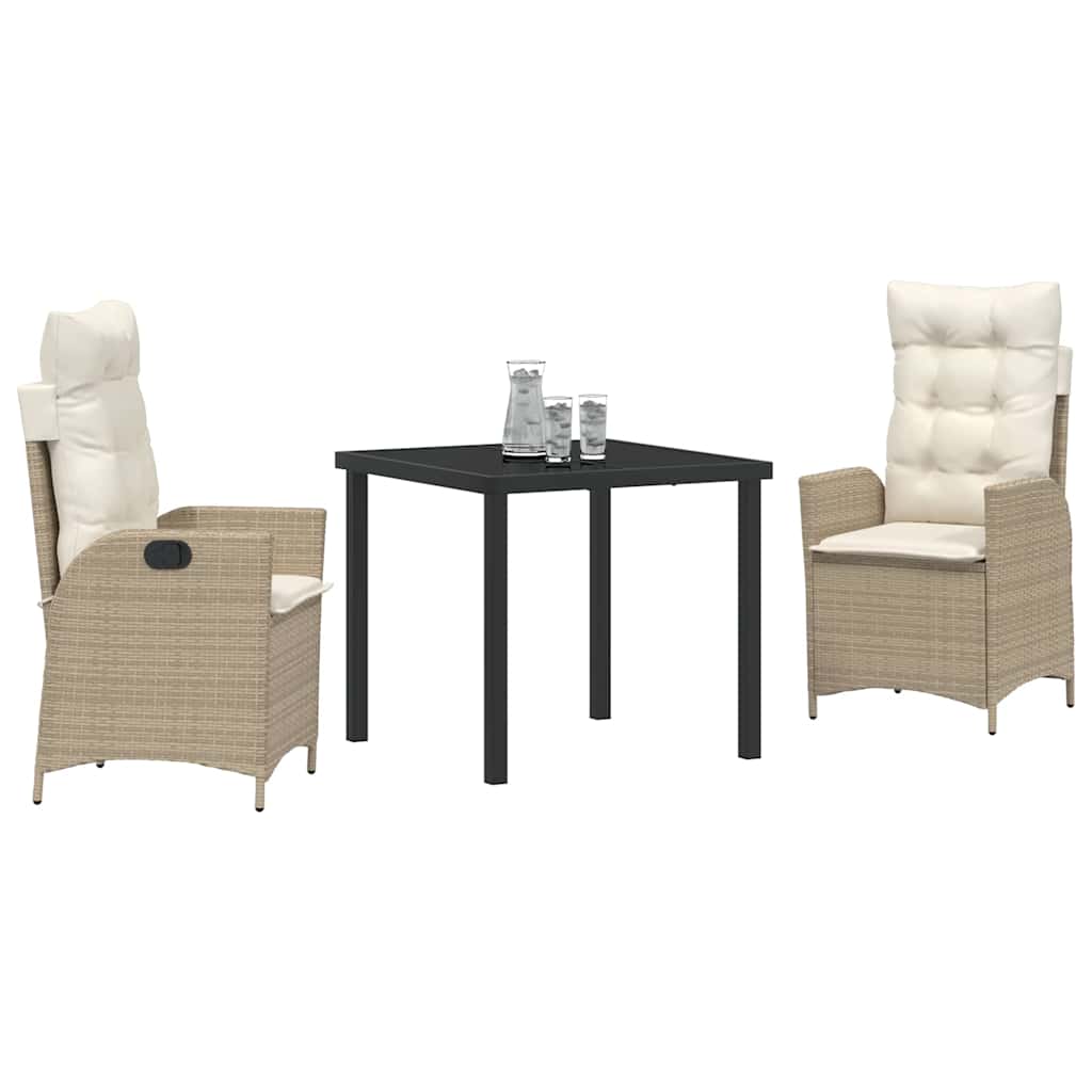Tuin eettafelset met kussen 3 pcs Beige poly rattan