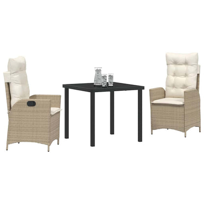 Tuin eettafelset met kussen 3 pcs Beige poly rattan