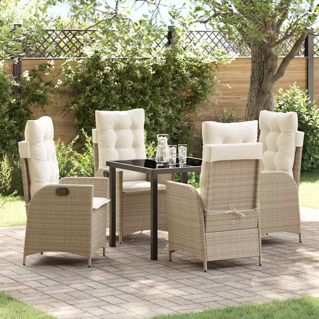 Tuin eettafelset met kussen 5 pcs Beige poly rattan
