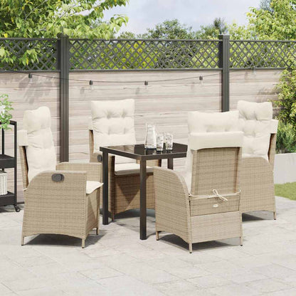 Tuin eettafelset met kussen 5 pcs Beige poly rattan