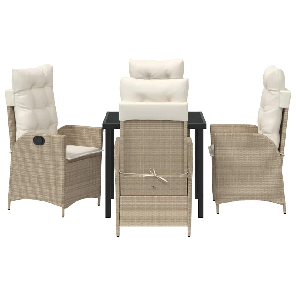 Tuin eettafelset met kussen 5 pcs Beige poly rattan