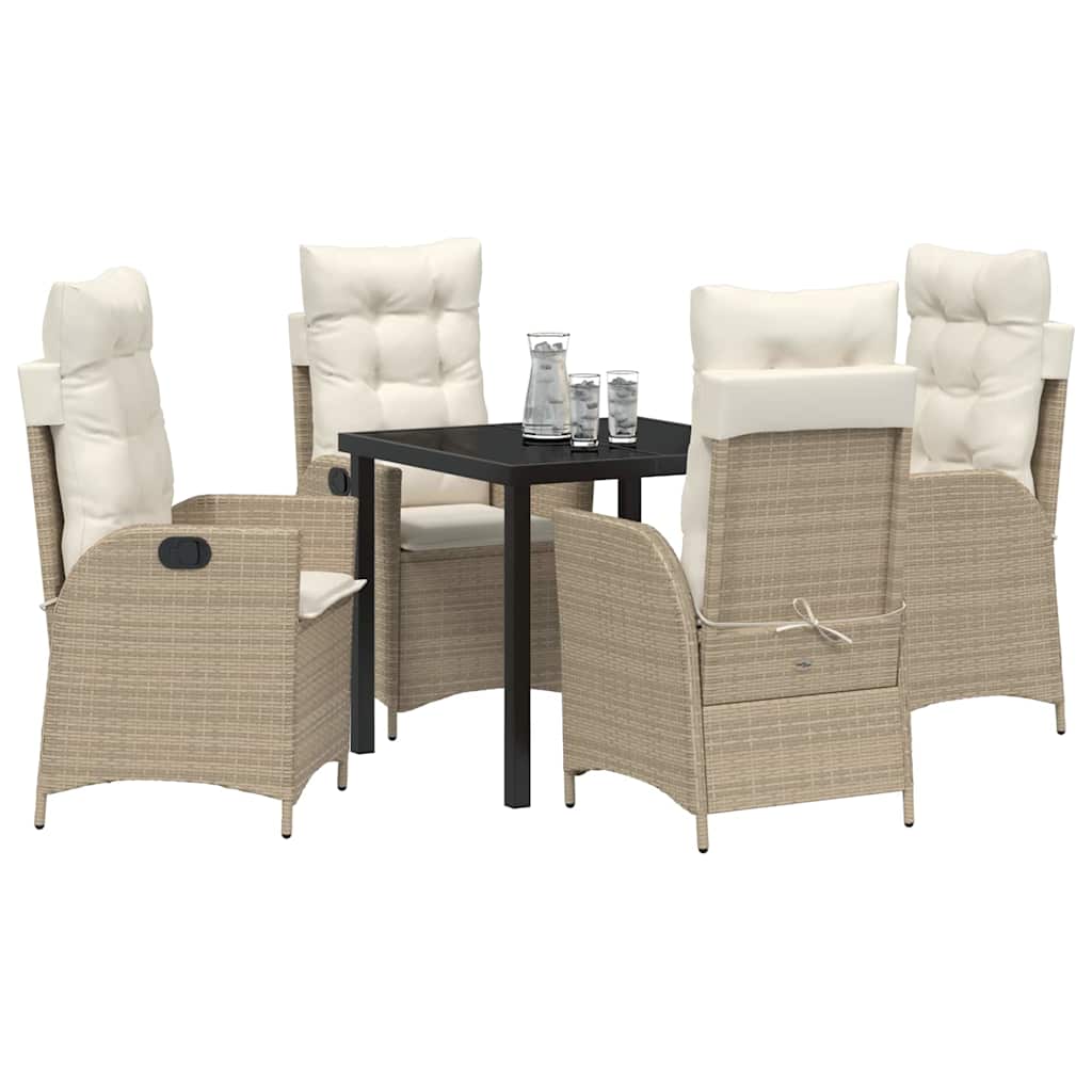 Tuin eettafelset met kussen 5 pcs Beige poly rattan