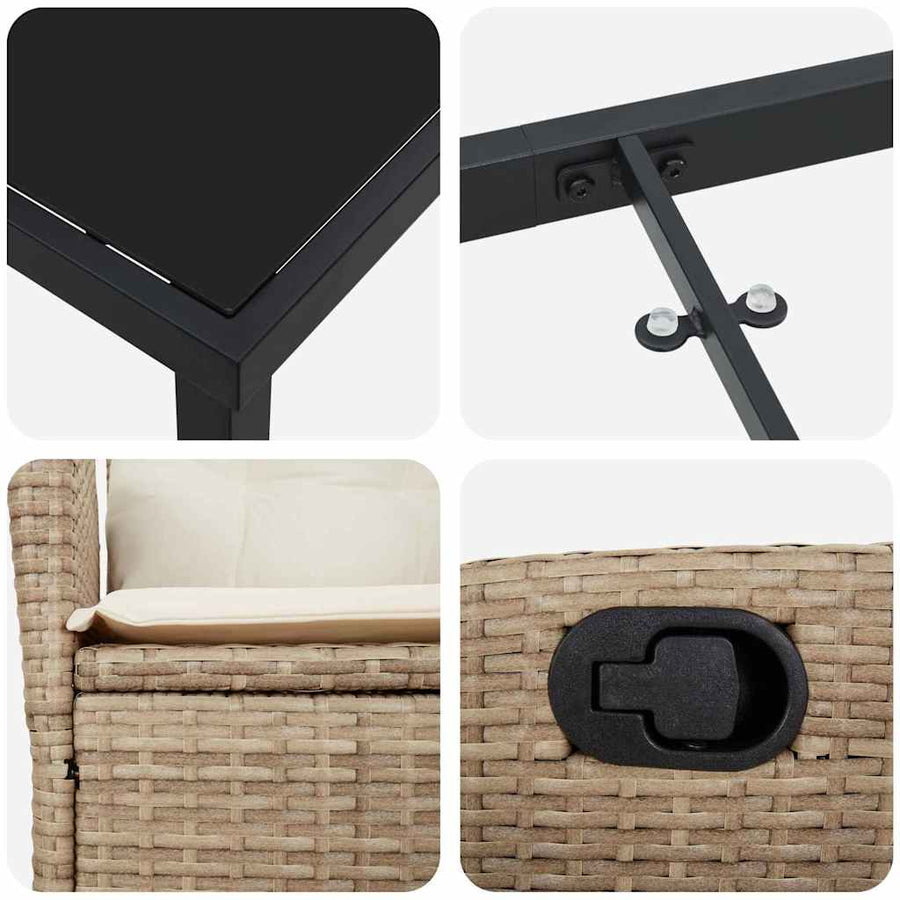 Tuin eettafelset met kussen 5 pcs Beige poly rattan