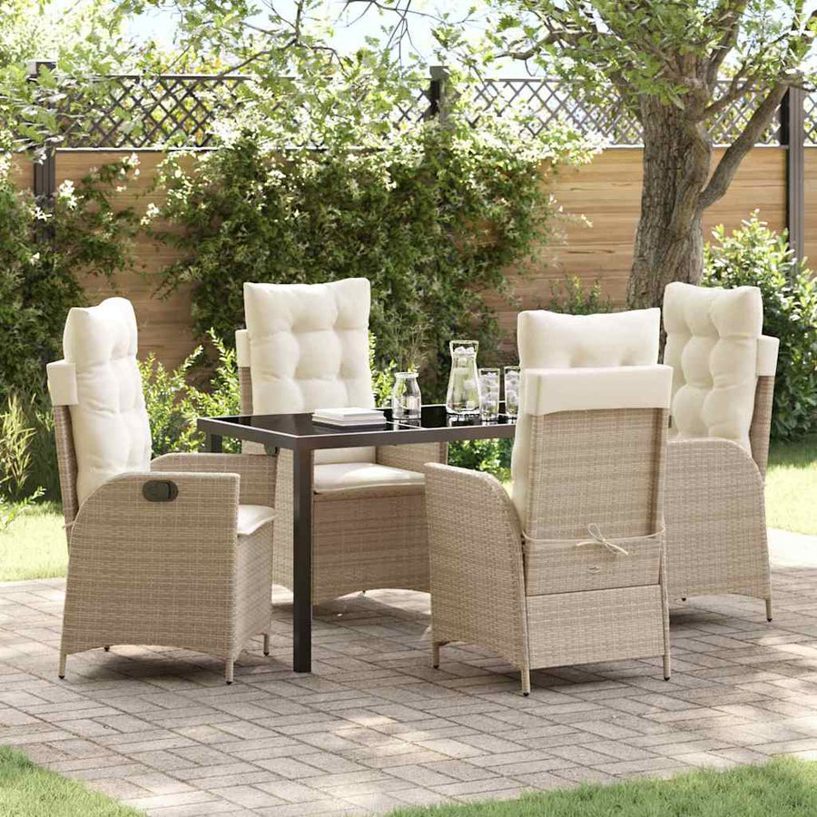 Tuin eettafelset met kussen 5 pcs Beige poly rattan