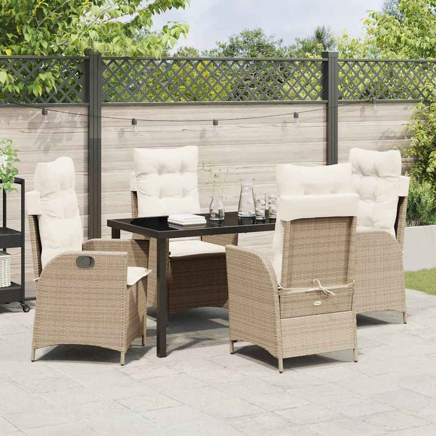 Tuin eettafelset met kussen 5 pcs Beige poly rattan