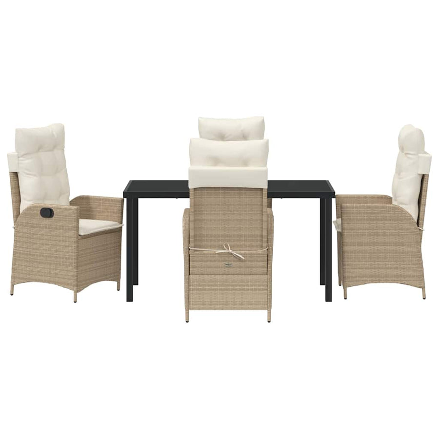 Tuin eettafelset met kussen 5 pcs Beige poly rattan