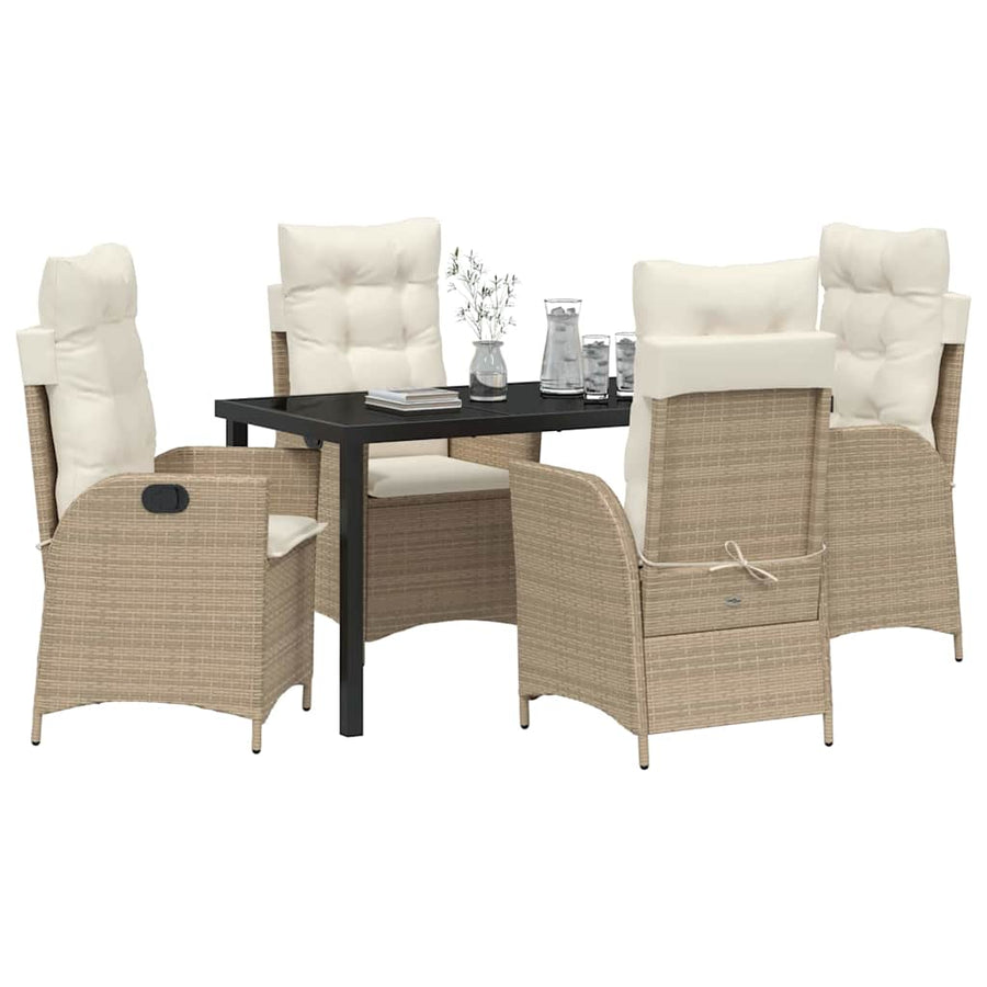 Tuin eettafelset met kussen 5 pcs Beige poly rattan