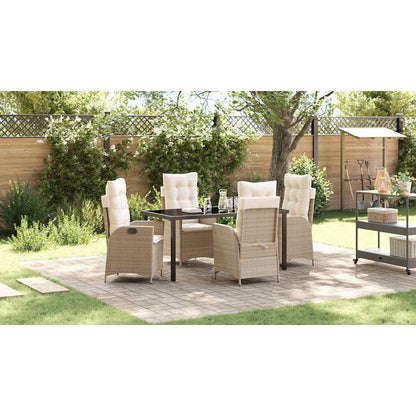 Tuin eettafelset met kussen 5 pcs Beige poly rattan