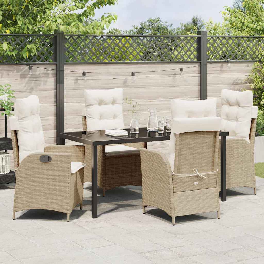 Tuin eettafelset met kussen 5 pcs Beige poly rattan