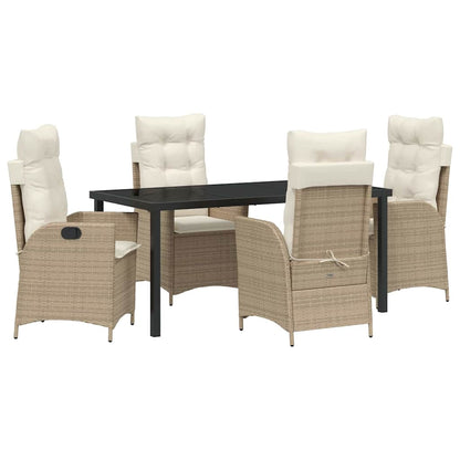 Tuin eettafelset met kussen 5 pcs Beige poly rattan