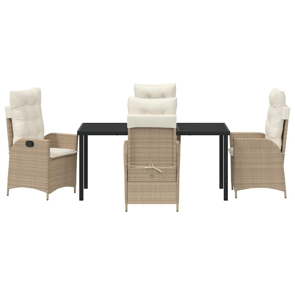 Tuin eettafelset met kussen 5 pcs Beige poly rattan
