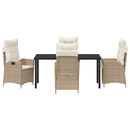 Tuin eettafelset met kussen 5 pcs Beige poly rattan