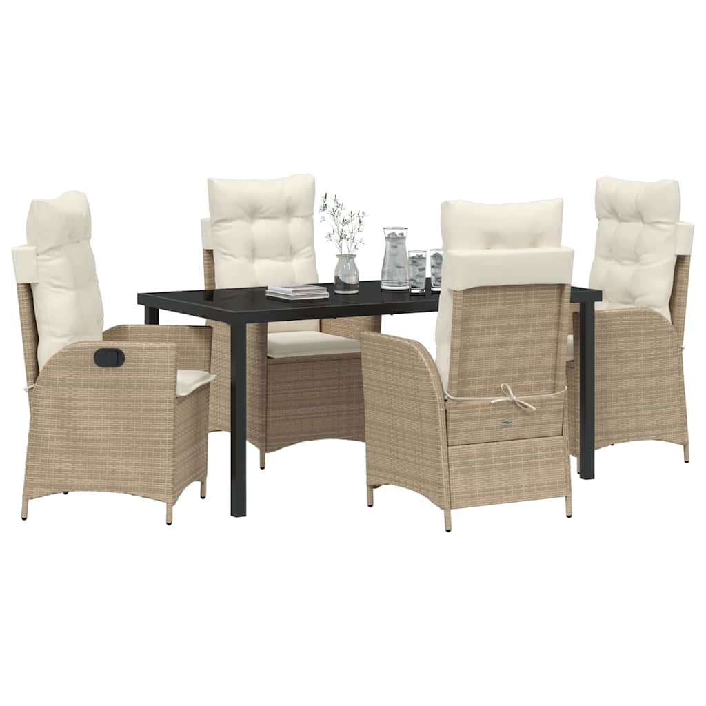 Tuin eettafelset met kussen 5 pcs Beige poly rattan
