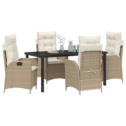 Tuin eettafelset met kussen 5 pcs Beige poly rattan
