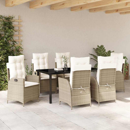 Tuin eettafelset met kussen 7 pcs Beige poly rattan