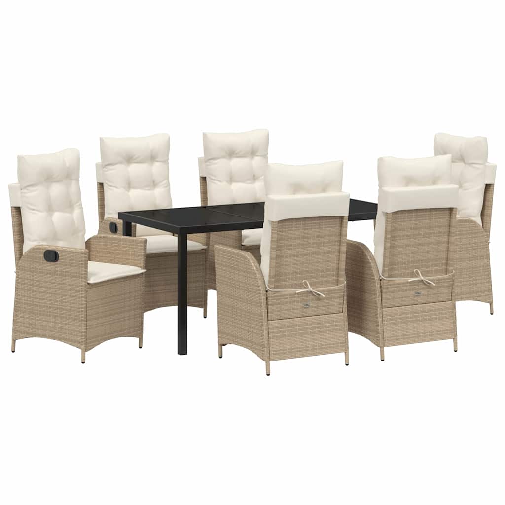 Tuin eettafelset met kussen 7 pcs Beige poly rattan