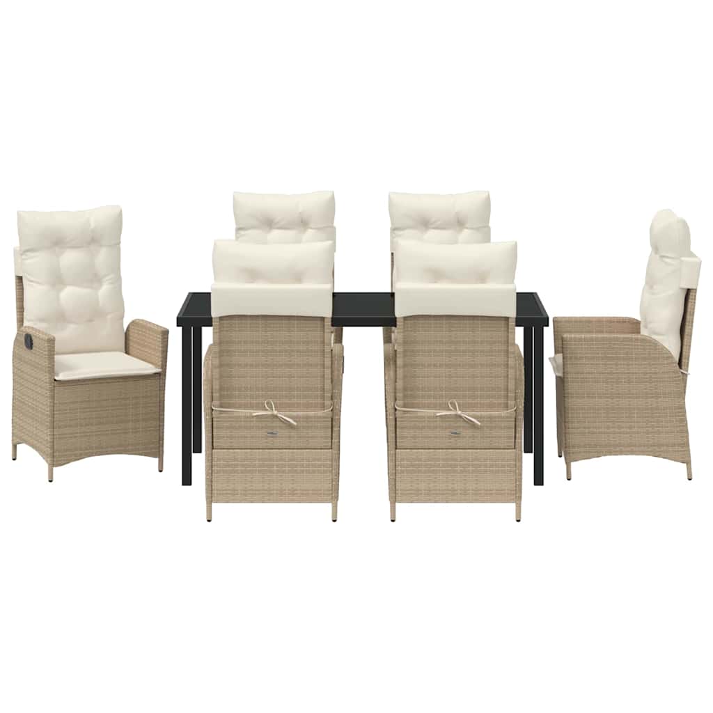 Tuin eettafelset met kussen 7 pcs Beige poly rattan