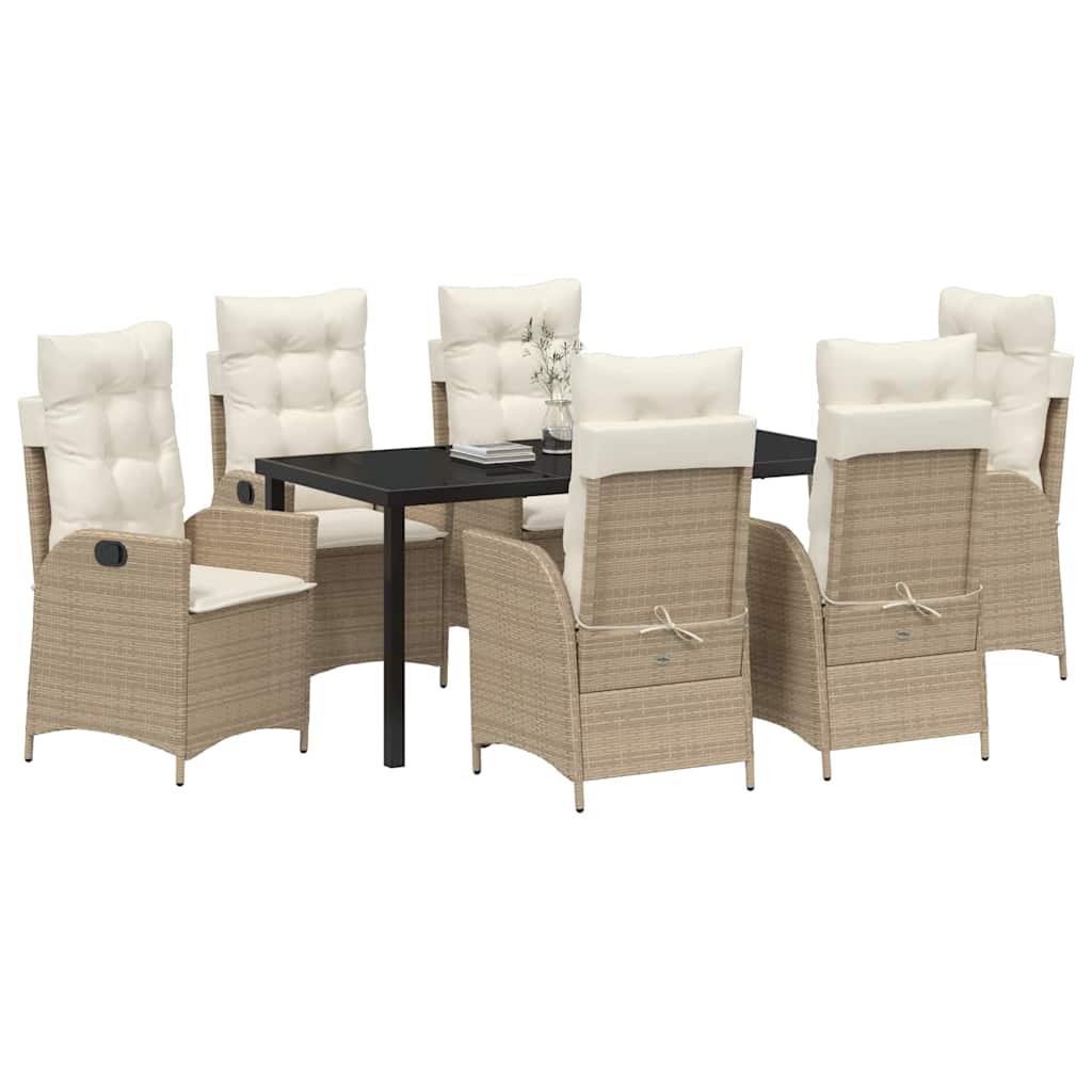 Tuin eettafelset met kussen 7 pcs Beige poly rattan