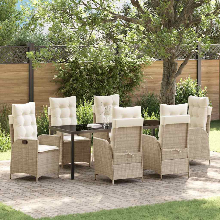 Tuin Eettafelset Met Kussen 7 Pcs Beige Poly Rattan