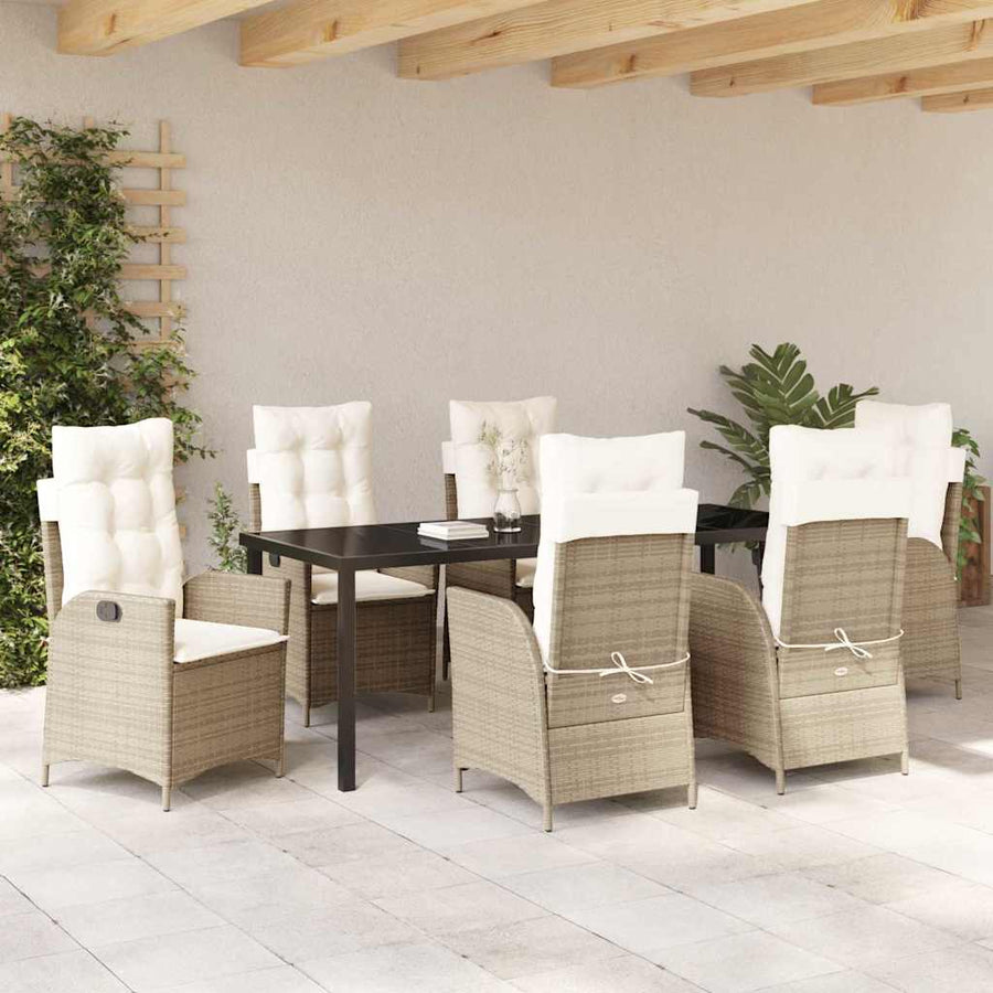 Tuin Eettafelset Met Kussen 7 Pcs Beige Poly Rattan