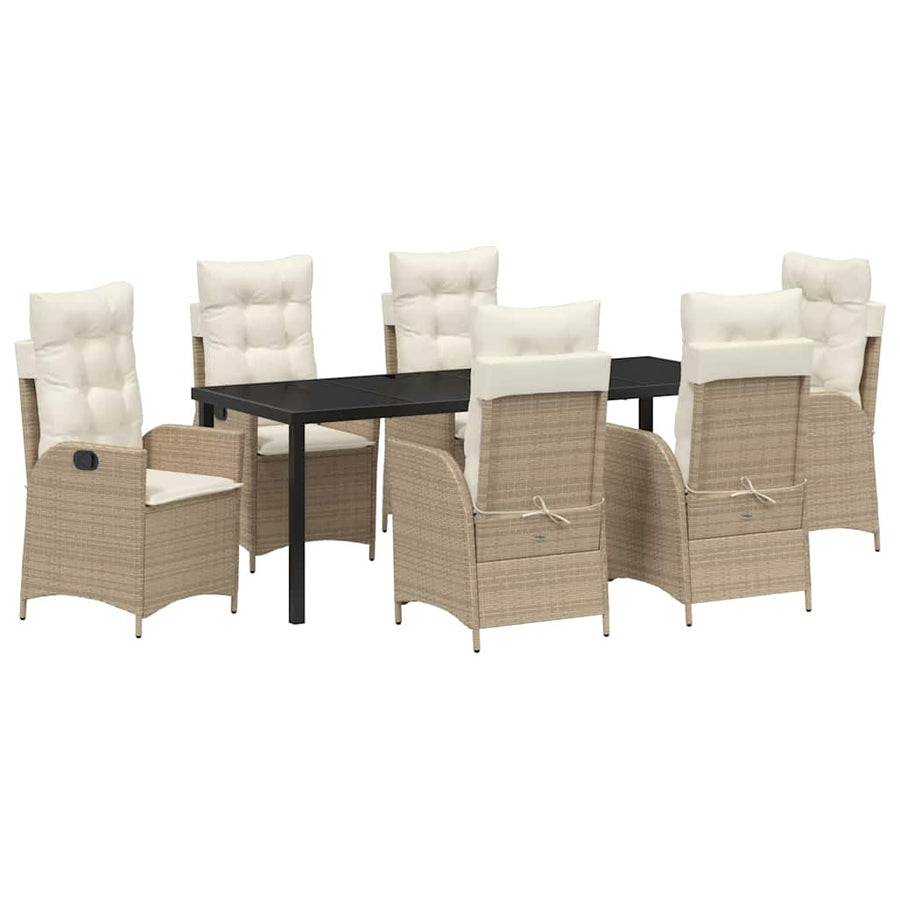 Tuin Eettafelset Met Kussen 7 Pcs Beige Poly Rattan