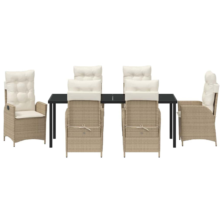 Tuin Eettafelset Met Kussen 7 Pcs Beige Poly Rattan