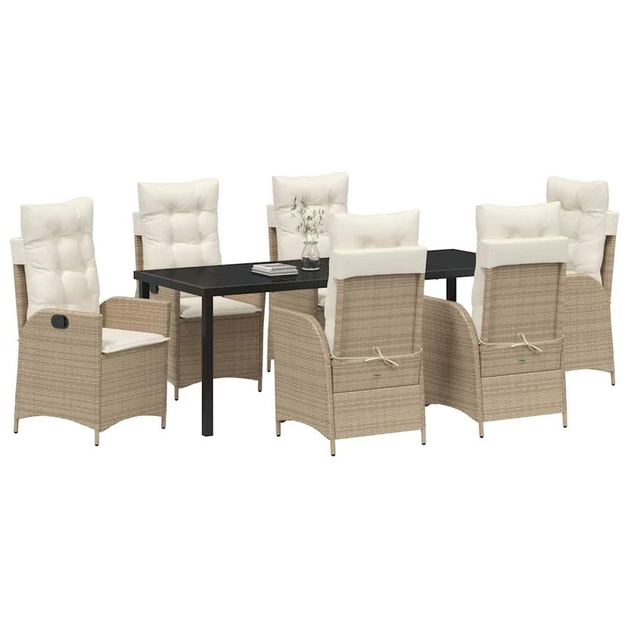 Tuin Eettafelset Met Kussen 7 Pcs Beige Poly Rattan