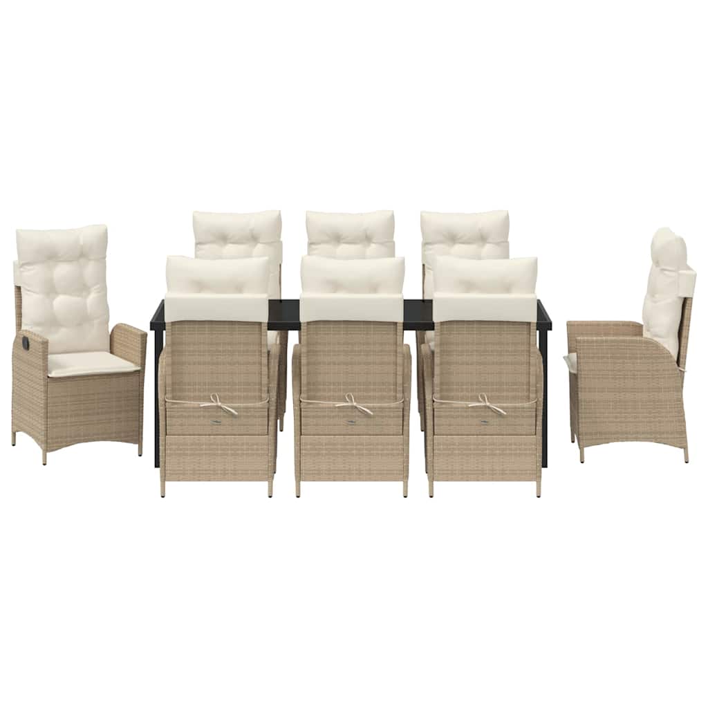 Tuin eettafelset met kussen 9 pcs Beige poly rattan