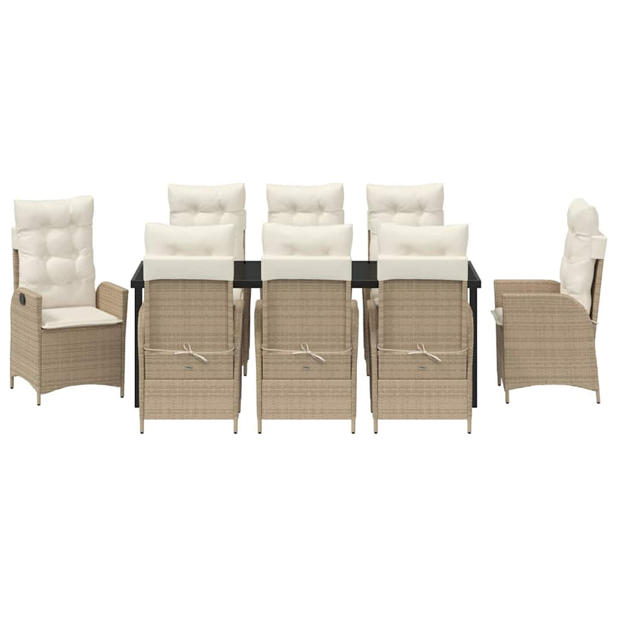 Tuin eettafelset met kussen 9 pcs Beige poly rattan