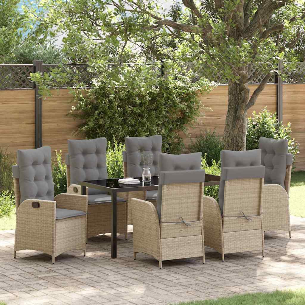 Tuin eettafelset met kussen 7 pcs Beige poly rattan