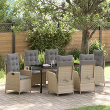 Tuin eettafelset met kussen 7 pcs Beige poly rattan