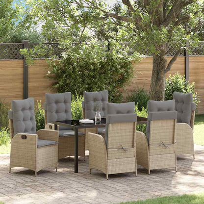 Tuin eettafelset met kussen 7 pcs Beige poly rattan