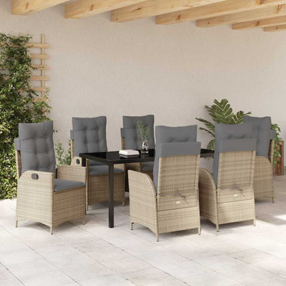Tuin eettafelset met kussen 7 pcs Beige poly rattan